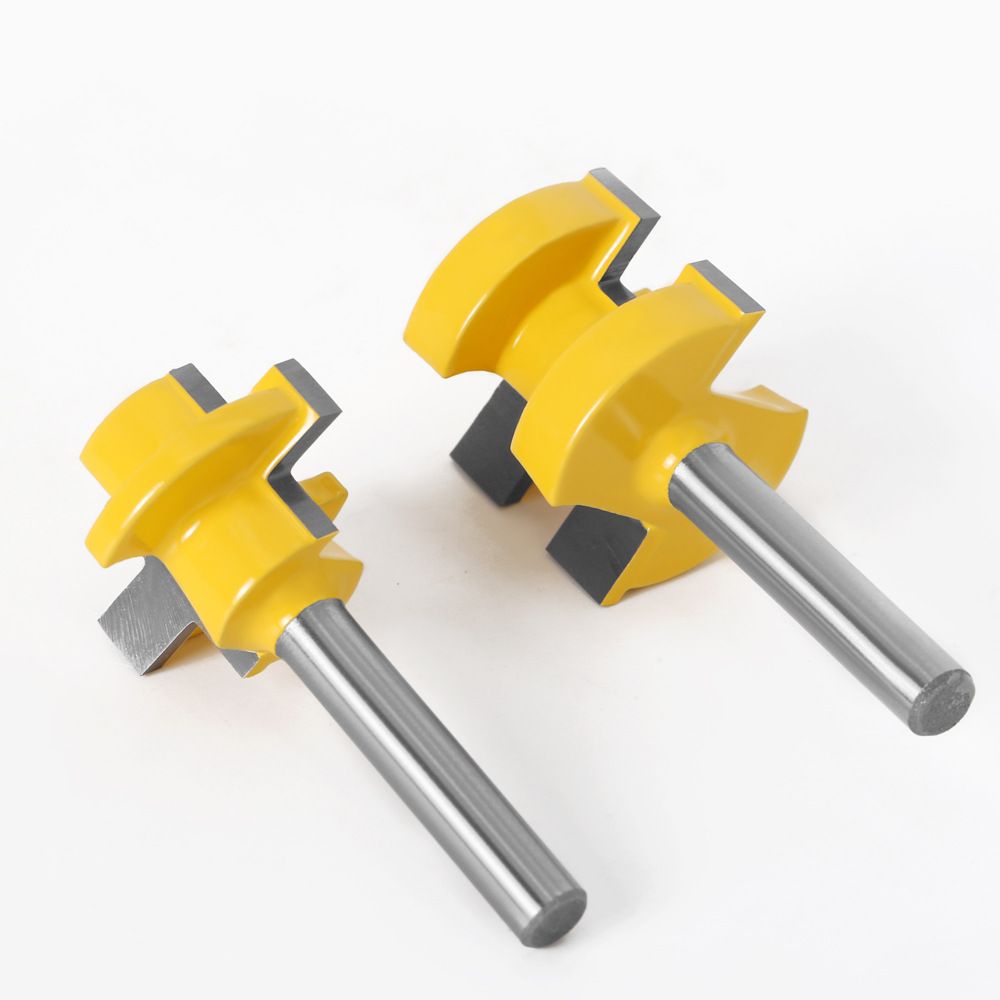 3-tooth T-type tenon cutter, square-tooth tenon cutter, floor cutter, panel cutter, woodworking milling cutter, engraving cutter, yellow paint Item Picture