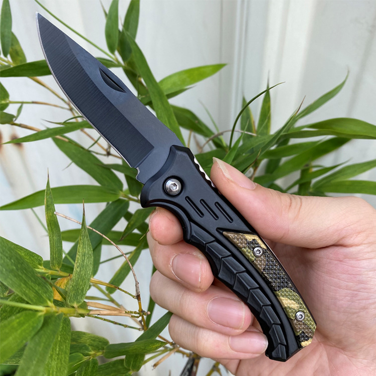Folding knife, outdoor knife, high-hardness stainless steel anti-slip camping knife, portable outdoor knife, folding knife Specification drawing