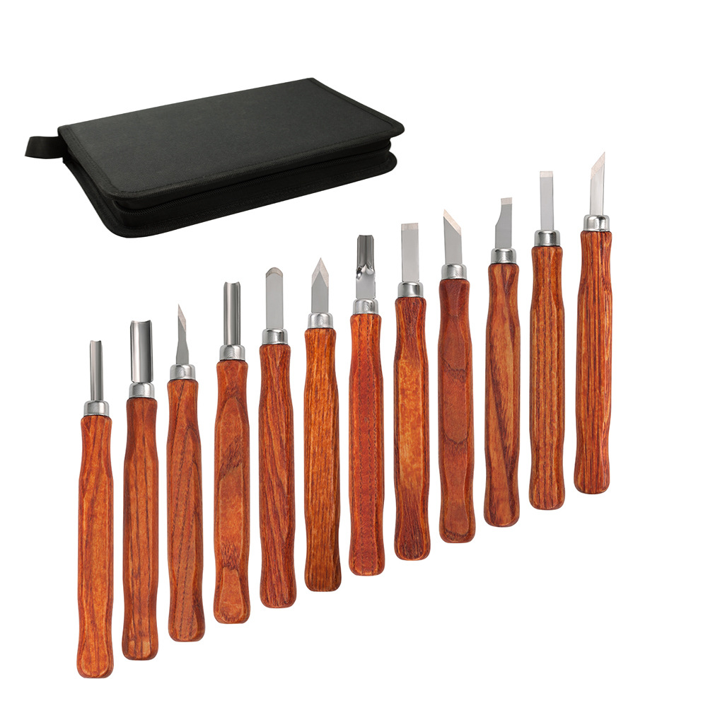 New 12-piece set of cork engraving knives, art engraving knives, imitation rosewood engraving knives, woodworking engraving sets full figure