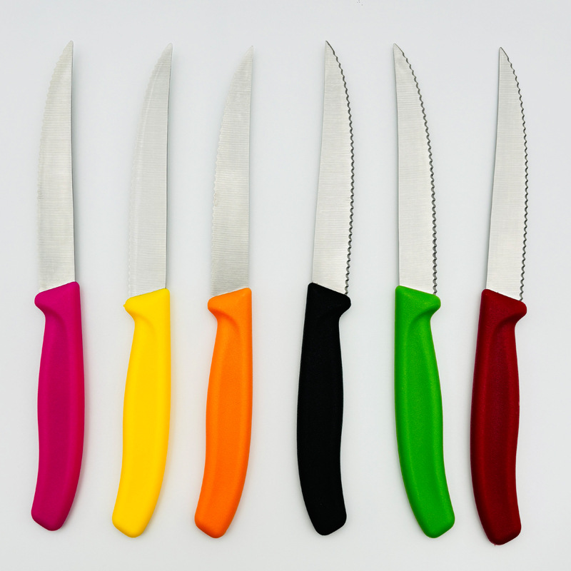 Cross-border bestseller kitchen household steak knife Plastic handle stainless steel steak round head pointed head fruit steak knife in stock details Picture