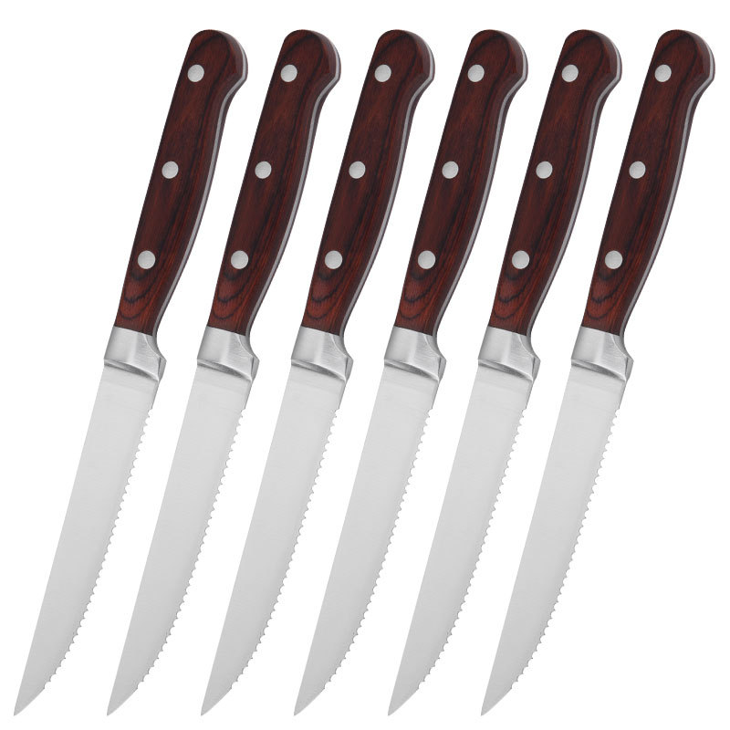 Cross-border Amazon stainless steel serrated fruit knife, barbecue and beef cutlet knife six-piece set, steak knife gift in stock Item Picture
