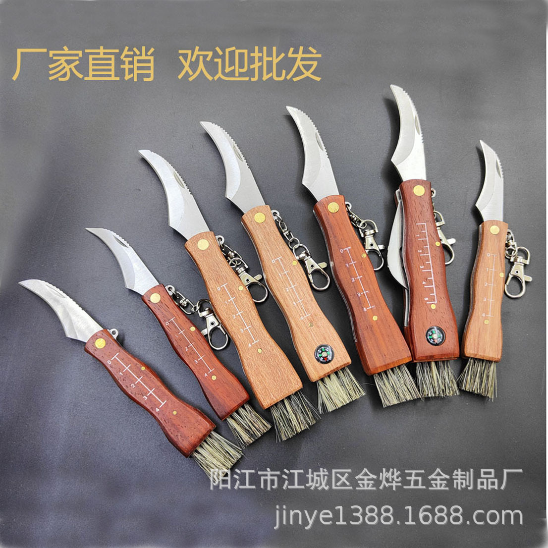 Factory direct sales of rosewood mushroom knives, gift knives, outdoor knives, wooden handle folding knives with brushes full figure