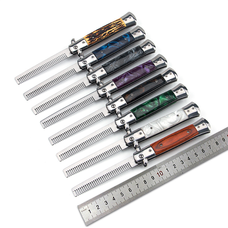 Comb practice knife, stainless steel ornamental knife, no sharp edge, portable, reversible and deformable outdoor equipment full figure