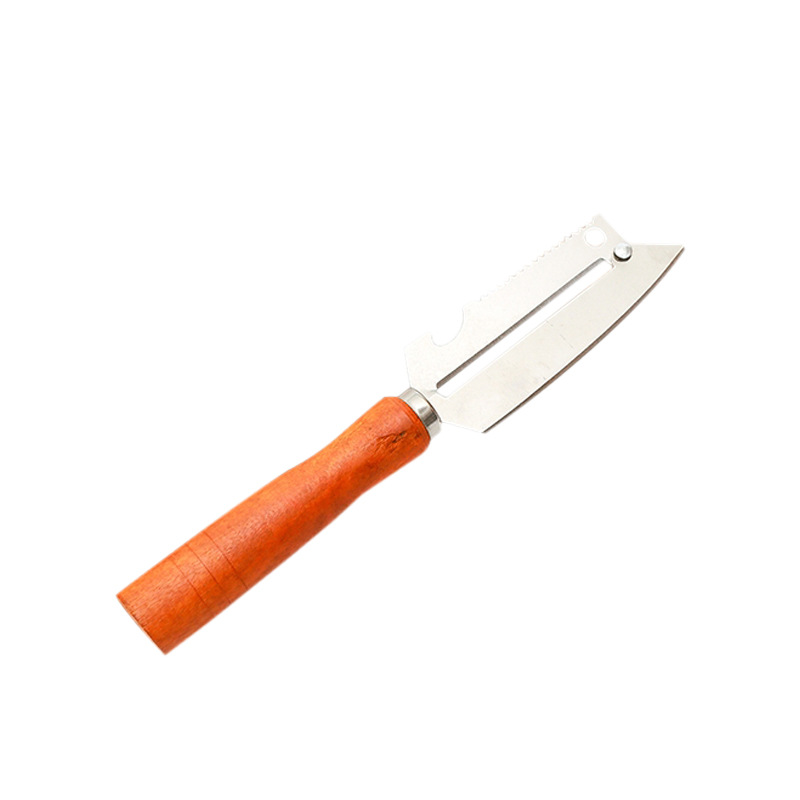 Wooden handle four-purpose planer, stainless steel fruit peeler, multi-functional peeler, kitchen fruit and vegetable peeler Item Picture