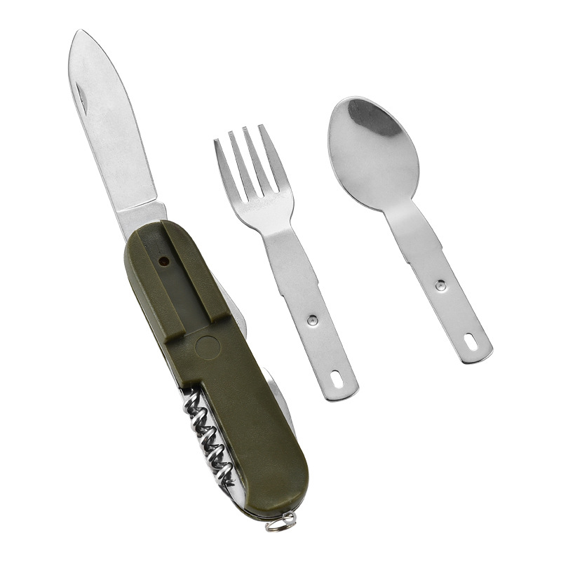Factory direct sales of camping detachable multi-functional folding knife, fork and spoon set tableware, portable outdoor three-piece set tableware Item Picture