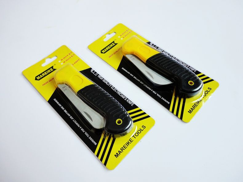 Mairuike plastic-handled insulated electrician's knife, straight head curved edge wire stripping knife, folding knife, stainless steel cable knife Item Picture