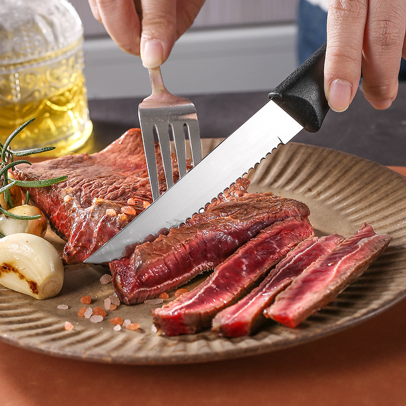 Black stainless steel steak knife, Western dining knife, Western tableware, Western steak knife, serrated knife, kitchen and hotel utensils Specification drawing