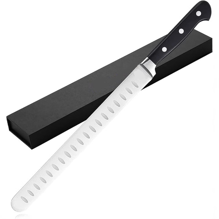 Barbecue outdoor ham knife, Western cuisine knife, single steel head, plastic handle, all-steel high-carbon steel, 12-inch concave point on the knife face full figure