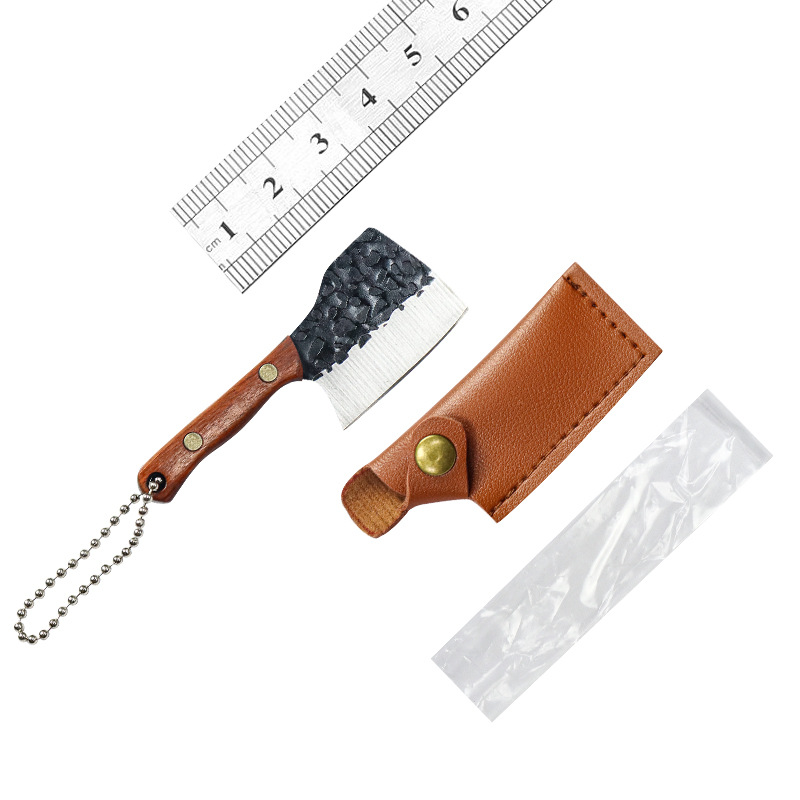 New mini knife, kitchen knife, express delivery knife, keychain hanging knife, colorful solid wood handle knife with leather case undefined