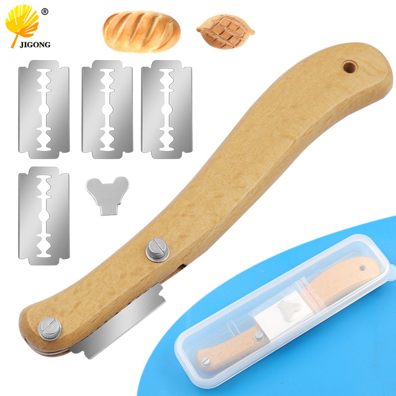 Bread contouring knife, divider knife, woodblock bread cutter, arc-shaped woodblock cutter, European baguette cutter full figure