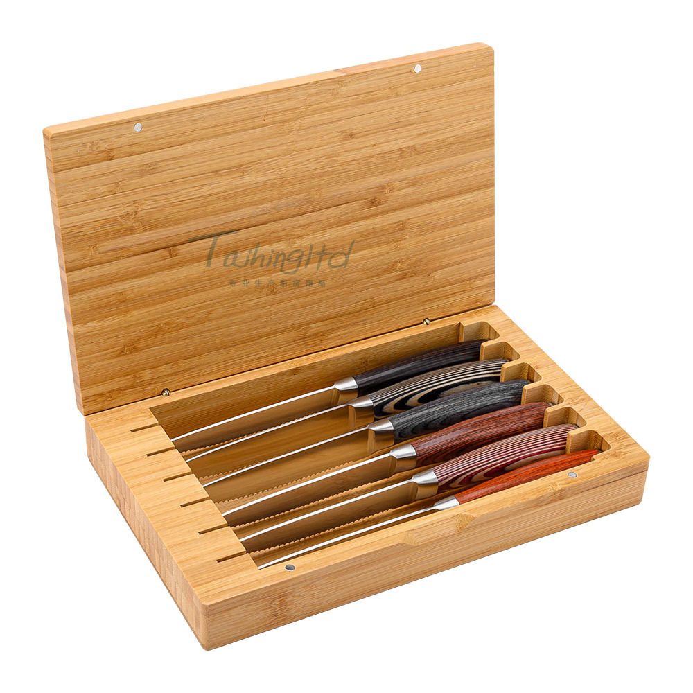 New multi-color wooden steak knife, stainless steel steak knife, Pakka Wood Western cuisine knife and fork with teeth Item Picture