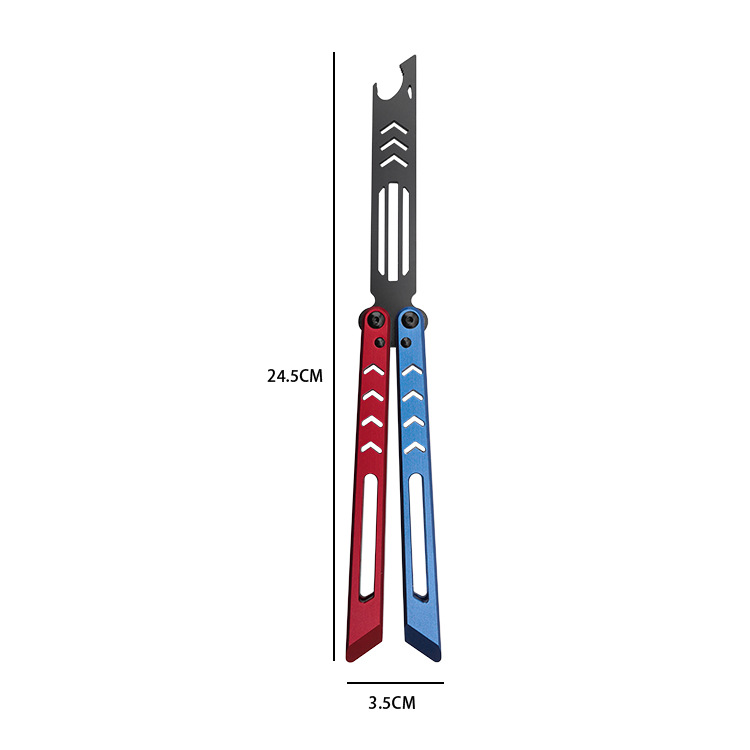 The new giant shark butterfly knife is an unsharpened 6-series aluminum handle training knife with CNC craftsmanship and fancy design. It features a high level of appearance and folding and swinging undefined