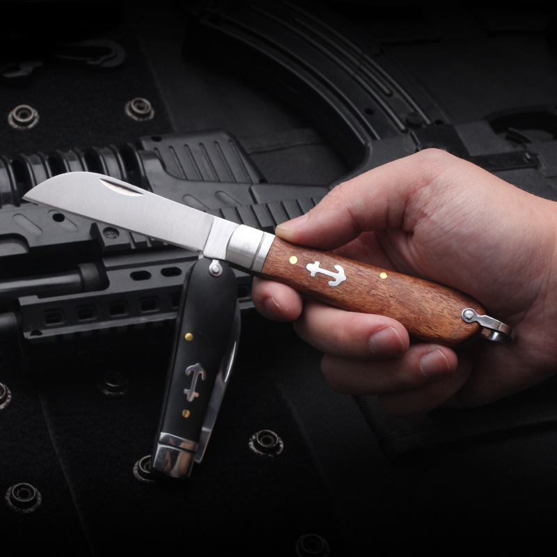 Traditional electrician's knife, non-insulated wire stripping knife, stainless steel sharp folding knife, wooden handle steel head grafting knife, cable knife Specification drawing