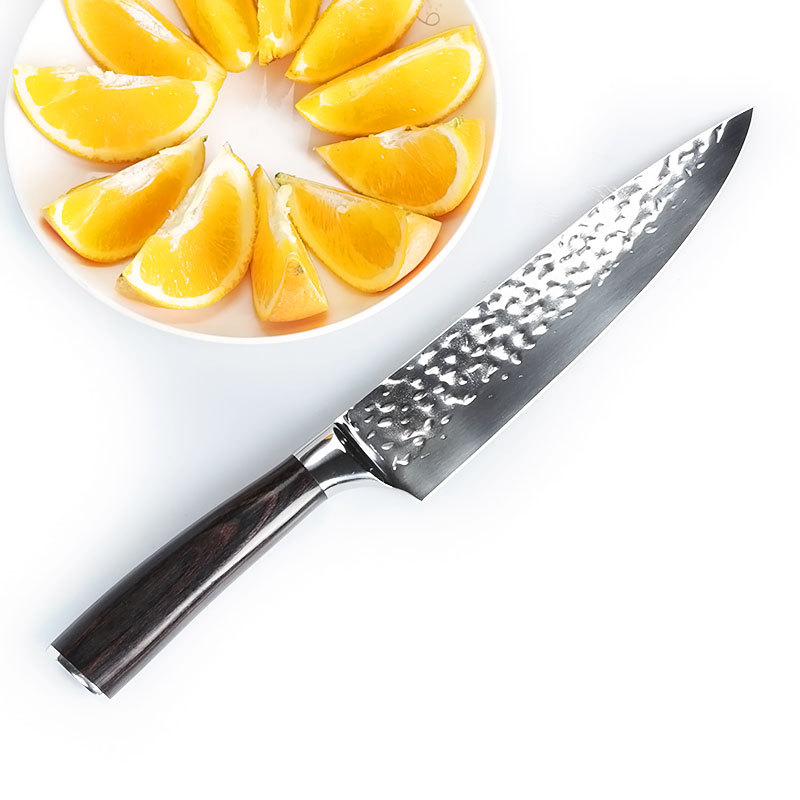 Colorful wooden handle chef's knife, hand-forged hammer-patterned knife, cooking knife, fruit knife, sushi, sashimi, sashimi slicing kitchen knife full figure