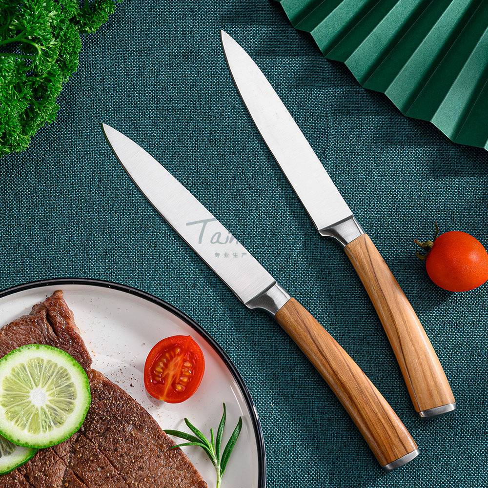 New 6-piece set of olive wood steak knife and 6-piece set of stainless steel Western steak knife and fork with bamboo stand Application Scenario