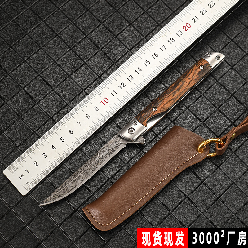 Malaysian leather-textured folding knife, multi-purpose outdoor camping quick-opening knife, stainless steel portable high-hardness folding knife details Picture
