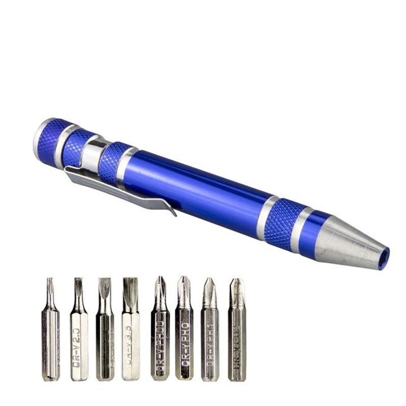 Multi-functional eight-in-one screwdriver, aluminum alloy disassembly pen, one-head cross-head screwdriver, maintenance tool undefined