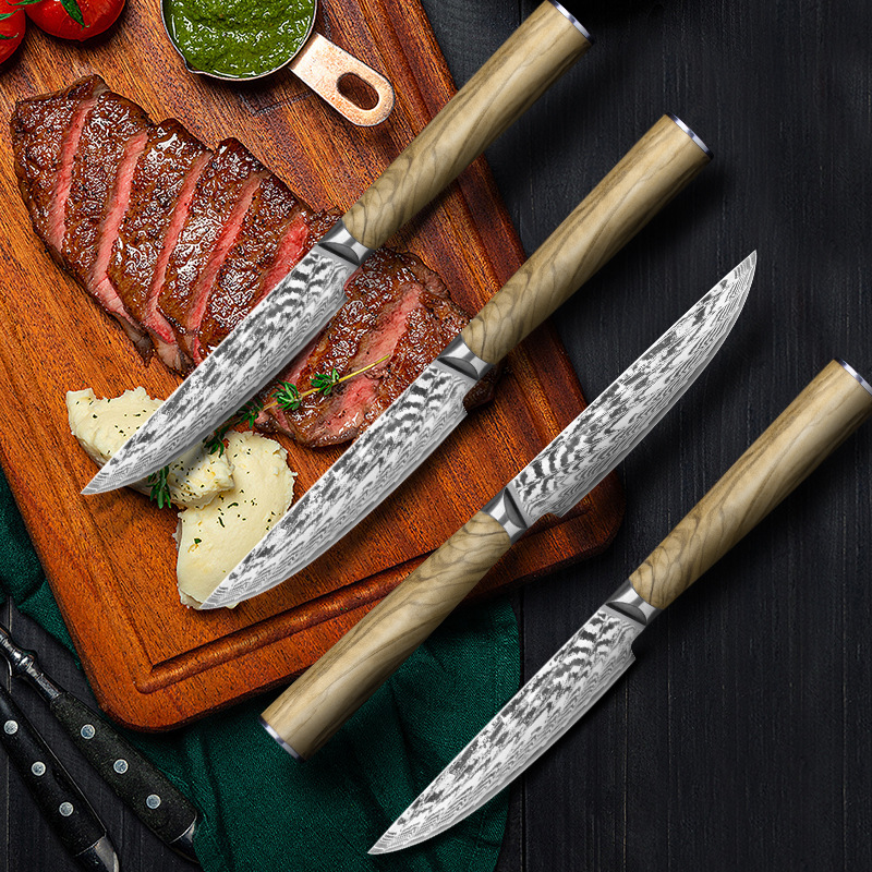 Stainless steel steak knife, hotel Western restaurant beef steak knife, kitchen knife, Damascus steel VG10 meat knife full figure