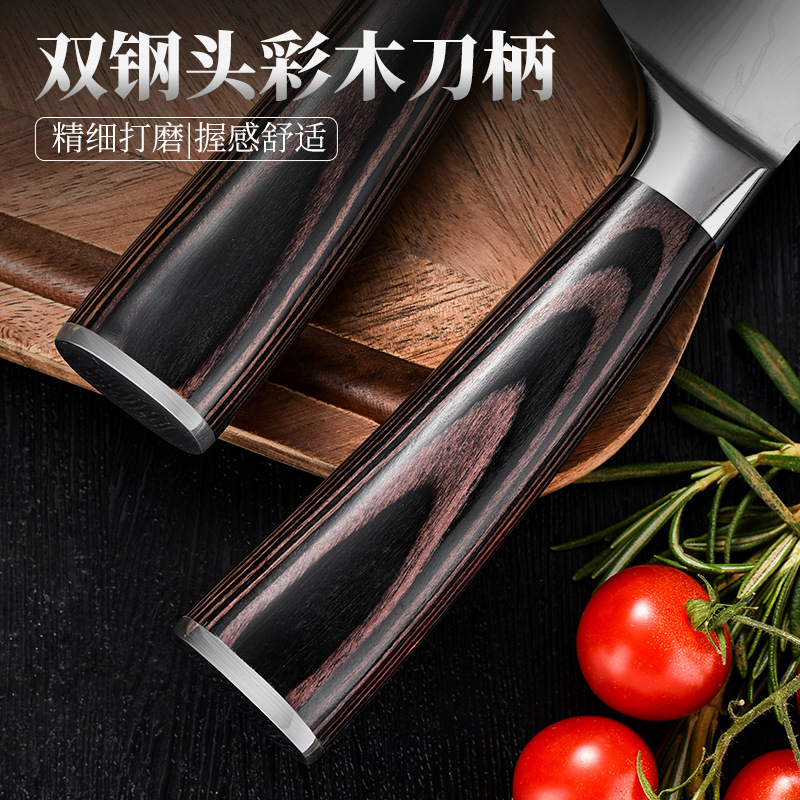 Cross-border Damascus laser-patterned chef knife, fruit knife, stainless steel knife set, Japanese knife, Santoku knife, kitchen knife Specification drawing