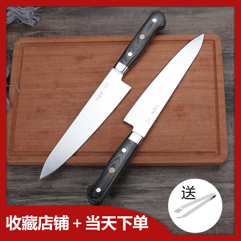 Three pieces of rice knife, beef knife, Western food knife, sushi knife, slicing knife, beef knife, fruit knife, chef knife, and hot-selling cooking knife Specification drawing