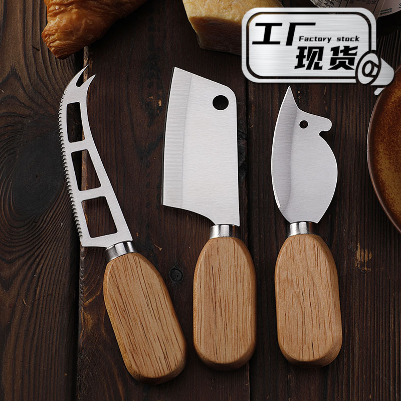 New cross-border stainless steel cheese knife, rubber wooden handle butter cheese knife, creative and cute mouse knife, steak knife full figure