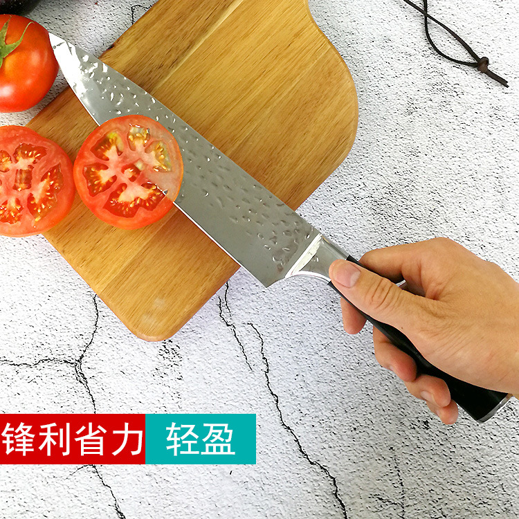 Colorful wooden handle chef's knife, hand-forged hammer-patterned knife, cooking knife, fruit knife, sushi, sashimi, sashimi slicing kitchen knife details Picture