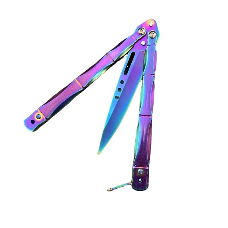 CSGO Butterfly Cool Knife, Colorful Folding swing Practice knife, uncut Training knife, Fancy toy, Bamboo joint style Item Picture