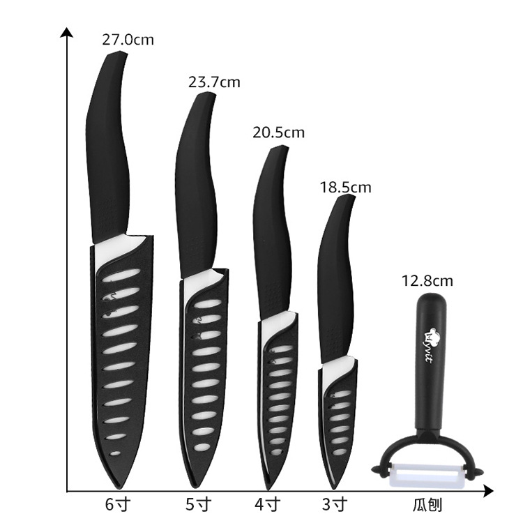 Cross-border ceramic fruit knife, household five-piece set, zirconia white blade arc-shaped handle, infant complementary food fruit peel knife Application Scenario