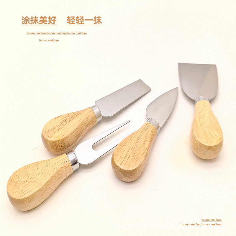 Wooden handle cheese knife set, stainless steel cheese knife, cheese knife, butter pizza knife, cake tool fork, butter knife details Picture