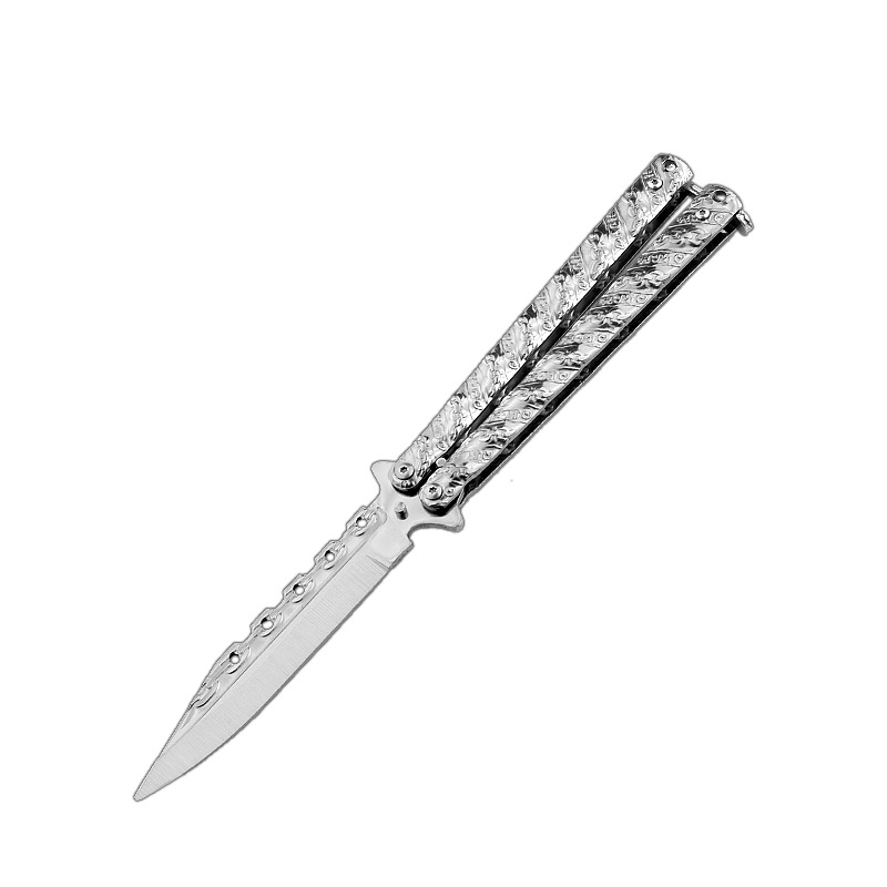 The stainless steel training tool for the CSGO game chain butterfly knife is practiced without cutting the blade. Practice folding and swinging the knife undefined