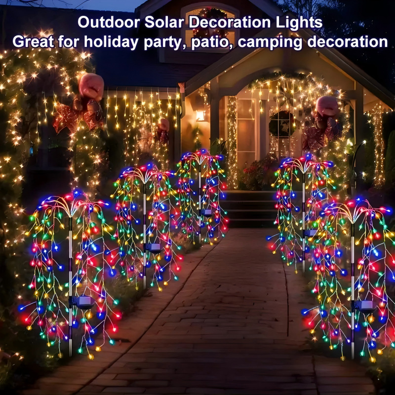 Cross-border solar ground smoke flower lamp LED starry sky copper wire outdoor waterproof lawn and courtyard decorative color lamp full figure