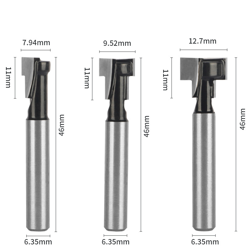 Keyhole knife, black keyhole knife, three-piece set, single and double edge T-shaped slot knife, photo frame hanging hole tool, woodworking milling cutter Specification drawing