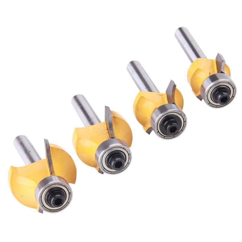 4-piece set of chamfering knife, fillet knife, 1/4 handle woodworking milling knife, slotting knife, trimming machine head, r chamfering knife, chamfering device Item Picture