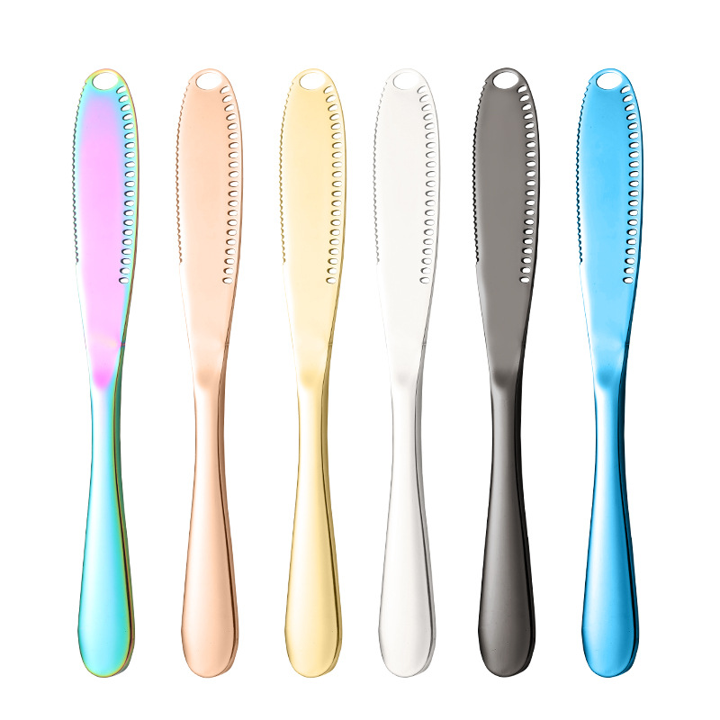 Cross-border 430 stainless steel cheese knife wholesale, cheese butter with holes spreading cream knife, bread jam butter knife Item Picture