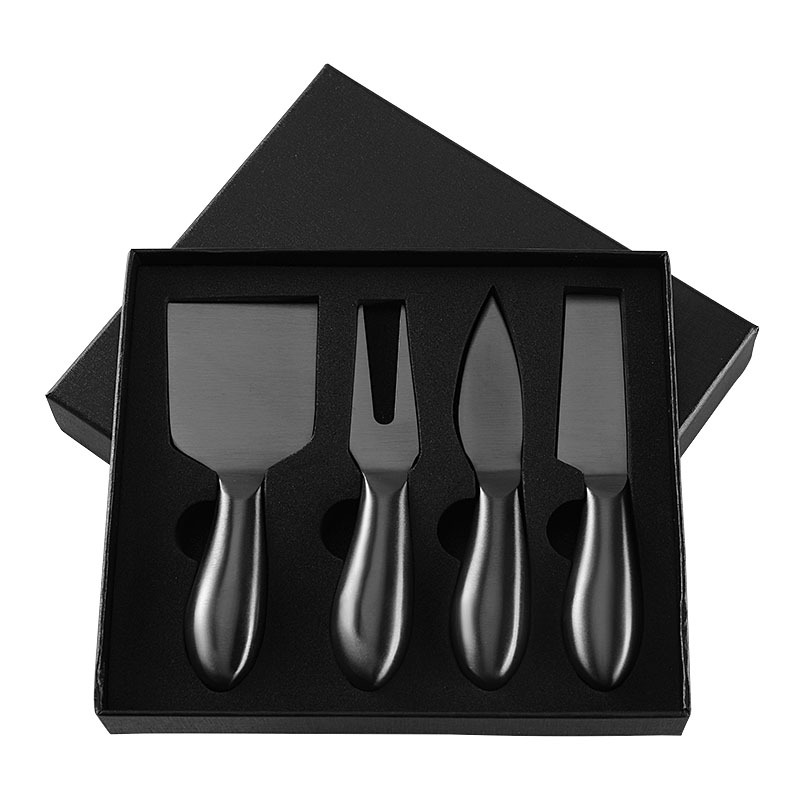 Cross-border in-stock hollow handle cheese knife 4-piece gift box set, stainless steel cheese knife, Western cuisine knife and fork Specification drawing