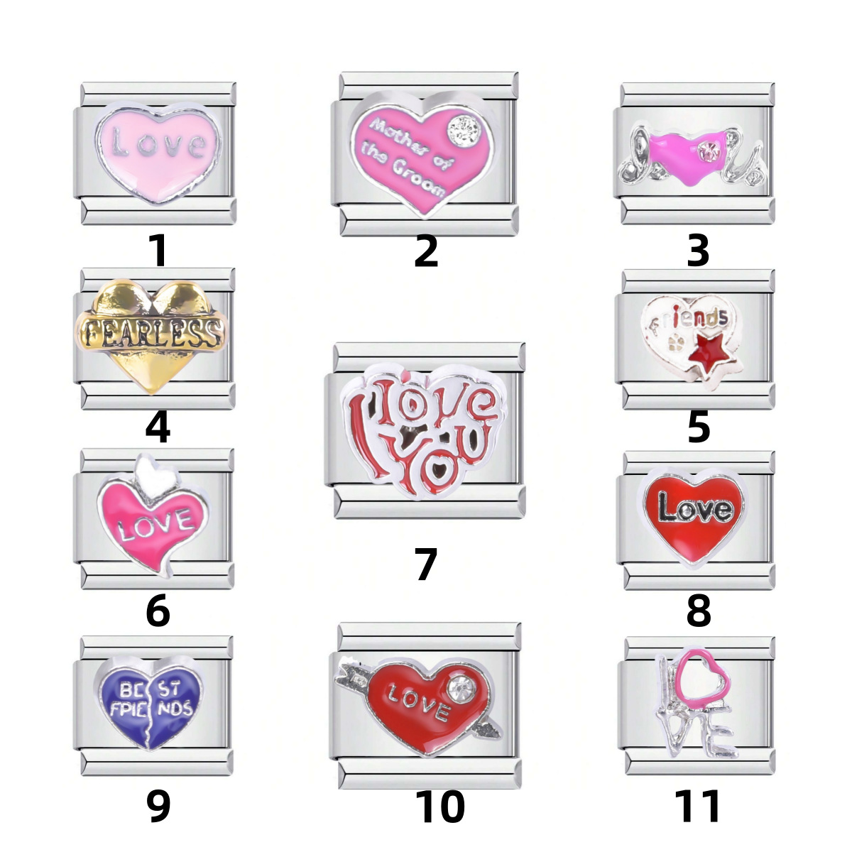 Cross-border DIY jewelry accessories, stainless steel Italian modular bracelet assembly and disassembly, Valentine's Day Love series full figure