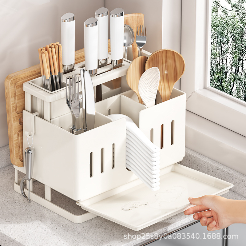 New multi-functional knife rack, chopstick storage box, integrated storage rack, kitchen storage rack, countertop wall-mounted chopping board rack full figure