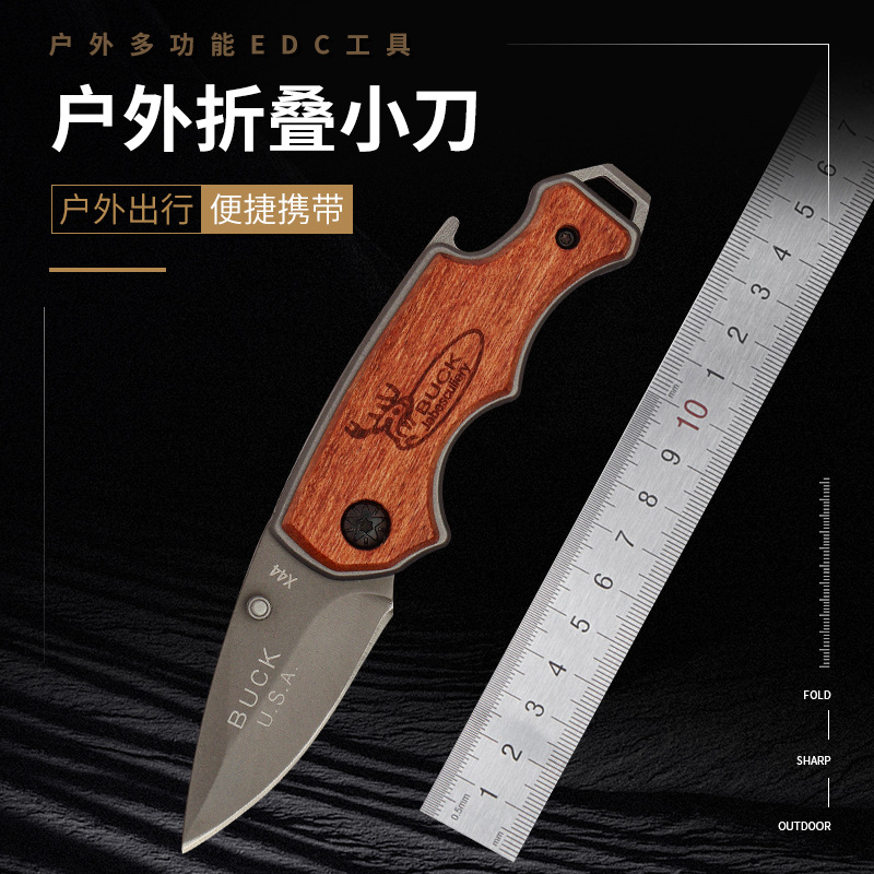bX44 Camping portable knife, wilderness survival folding knife, Self-defense Mini knife, multi-functional bottle opener, fruit knife details Picture