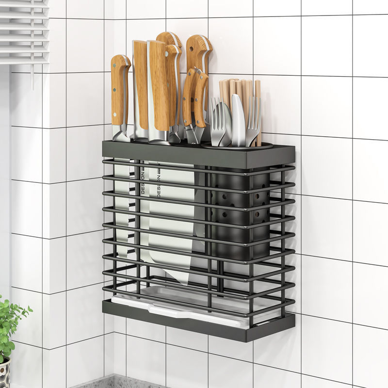 New kitchen multi-functional storage rack with integrated knife holder and chopstick cage, no need for drilling Item Picture