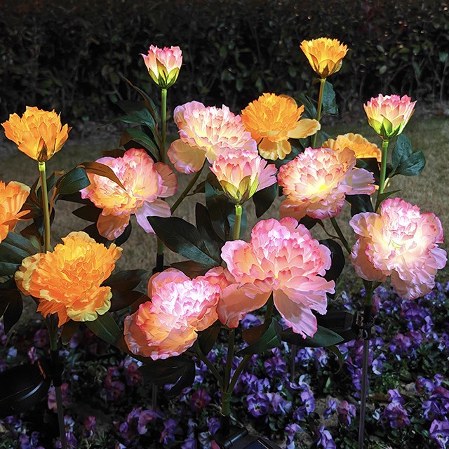 LED courtyard and garden decorative lights, lawn lights, outdoor waterproof atmosphere lights, solar peony simulation flower lights full figure