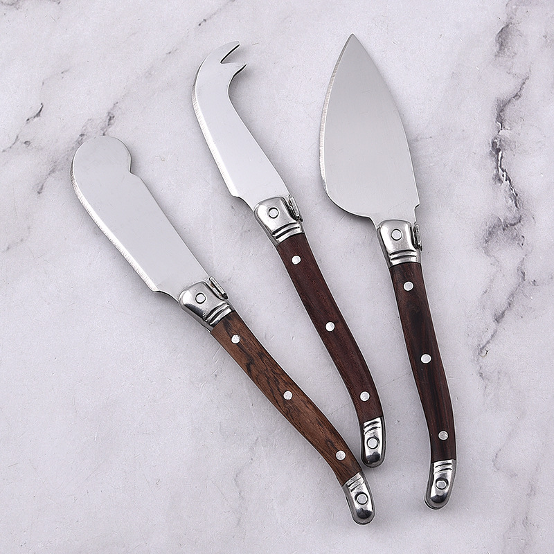 Rosewood-handled cheese knife, wood-handled cheese butter knife, stainless steel cream jam spatula, household serrated Western dining knife Specification drawing