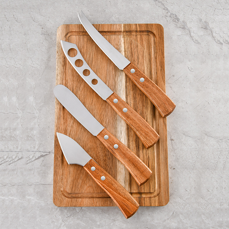 Ruitai Cheese Knife Set, cheese board small cutter, cheese knife, acacia wood handle, stainless steel cheese pizza small cutter details Picture