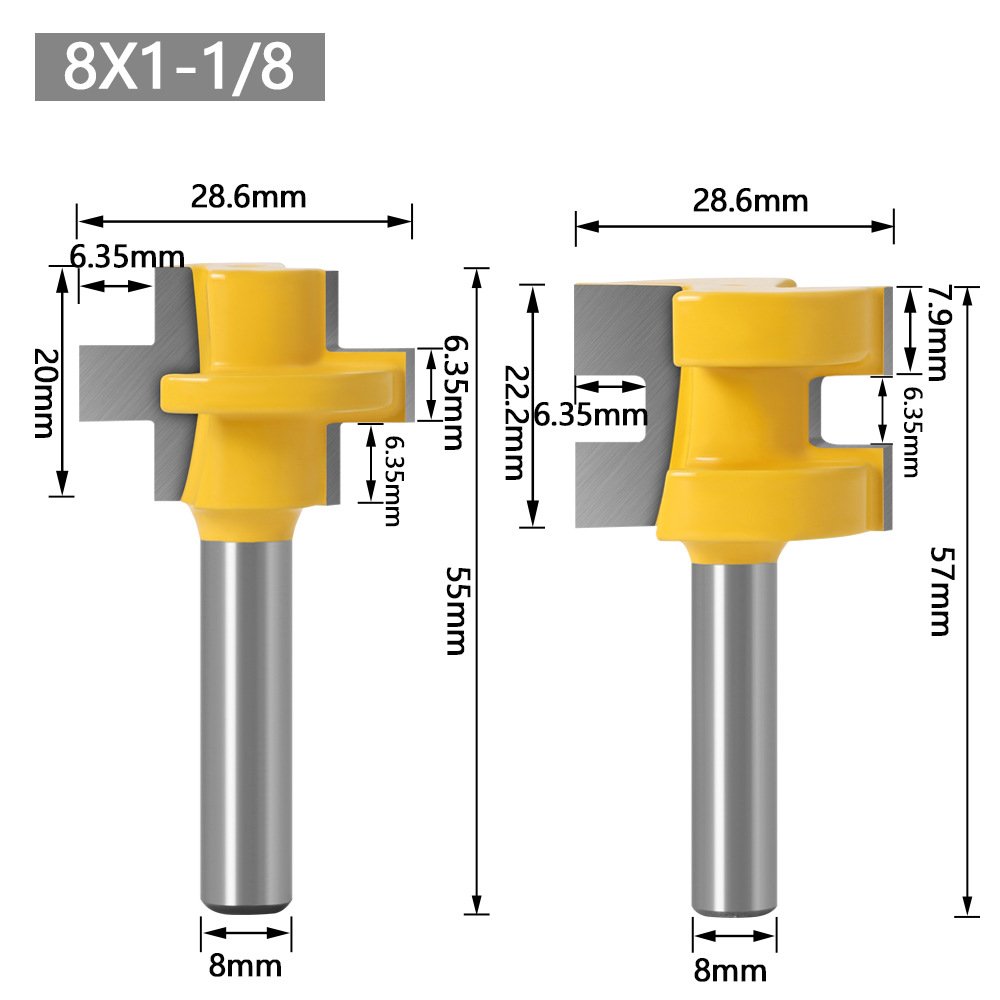 3-tooth T-type tenon cutter, square-tooth tenon cutter, floor cutter, panel cutter, woodworking milling cutter, engraving cutter, yellow paint undefined