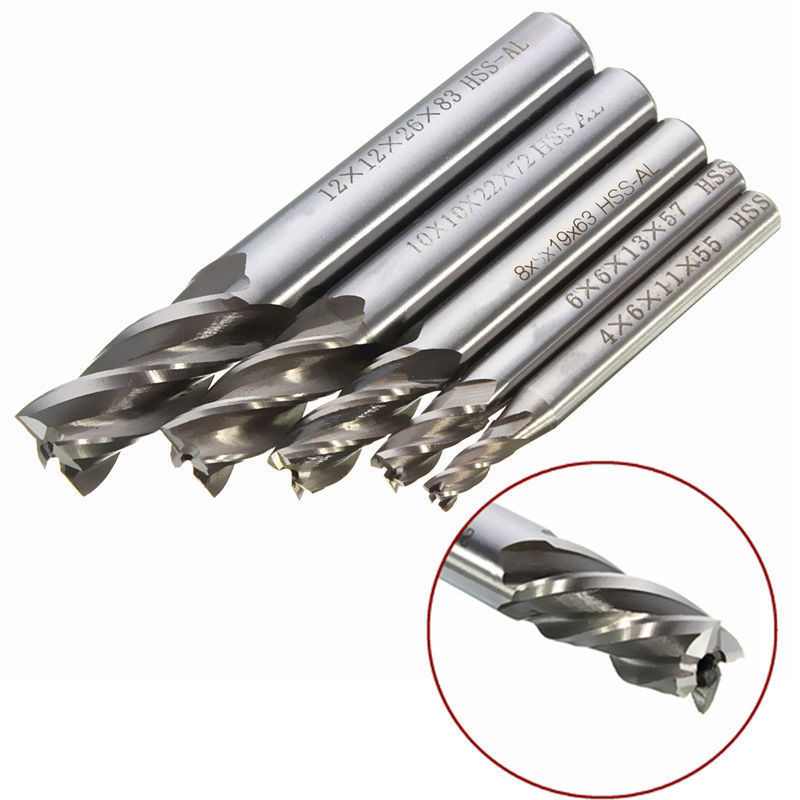 A set of 5 sets of 4-edge Southwest white steel milling cutters, 5 sets of HSS high-speed steel straight shank end mills, and 5 pieces of metal drill bits and milling cutters Application Scenario