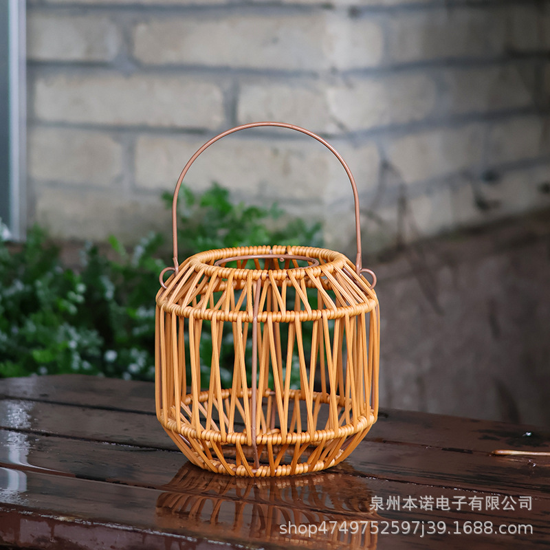 Solar-powered garden lamps, hanging lamps, outdoor atmosphere, garden balcony decoration, Chinese-style chandeliers, bamboo weaving and rattan lanterns Specification drawing
