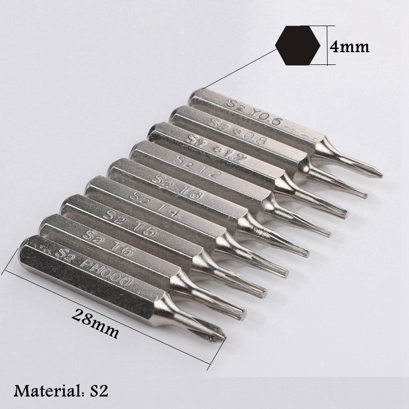 A variety of H4×28mm tool steel S2 batch heads, five-star triangle one-character Y-shaped cross T-plum blossom 4mm manual batch heads Application Scenario