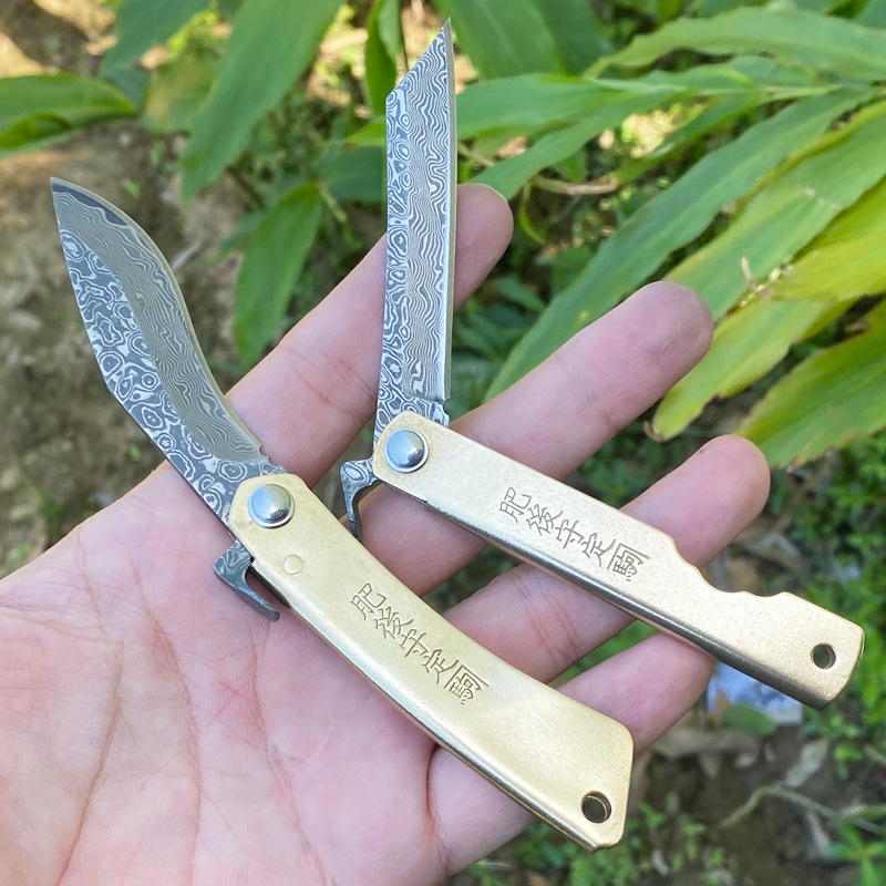 Small knife, folding knife, camping portable fruit knife, unboxing knife, pocket folding knife, Damascus steel full figure