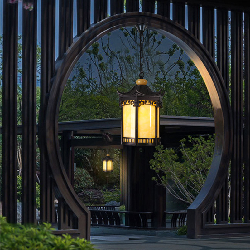 Outdoor waterproof chandelier, new Chinese-style retro balcony corridor corridor grape trellis lamp, outdoor creative courtyard pavilion lamp Application Scenario