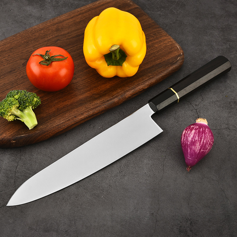Ebony handle 240 cowhide knife, Japanese fish head knife, chef's special kitchen knife, meat cutting knife, kitchen slicing knife full figure