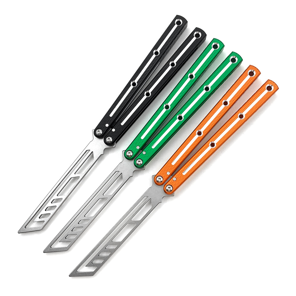 SF Suifeng Sea Monster T-head Butterfly Knife, unedged bright groove practice training knife, folding swing hand fancy knife, comb knife details Picture